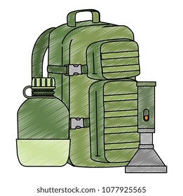 military bag with canteen and lantern