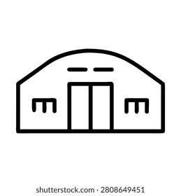 Military Barracks Icon with Army Base, Defense Building and Military Facility Outline Vector