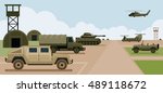 Military Base Camp, Side View with Army and Air Force Vehicles