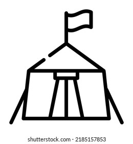 A military base camp used by army persons for accommodation during travel, line icon