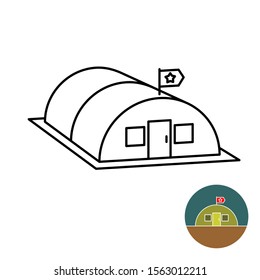 Military Base With Flag Simple Isometric Line Style 3D Illustration. Adjustable Stroke Width.