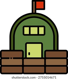 Military base icon with flag and bunker