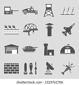 Military Base Icons. Sticker Design. Vector Illustration.