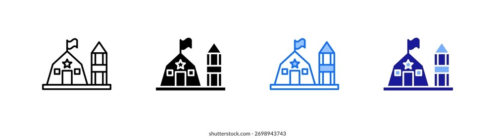 Base militar Icono de estilo múltiple Conjunto Vector