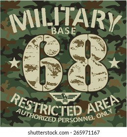 MILITARY BASE - Vector Graphics and typography t-shirt design for apparel. War Varsity