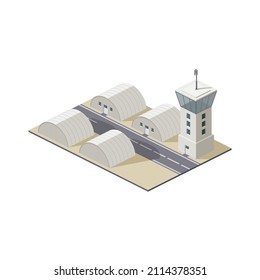 Military base vector in isometric with flat color and white background. Vector illustration