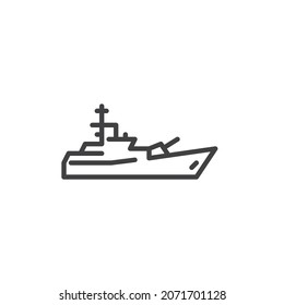 Military Battle Ship Line Icon. Linear Style Sign For Mobile Concept And Web Design. Military Ship Outline Vector Icon. Symbol, Logo Illustration. Vector Graphics