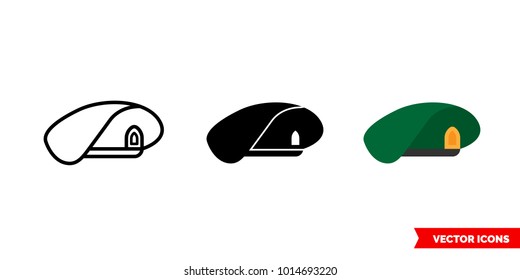 Military beret icon of 3 types: color, black and white, outline. Isolated vector sign symbol.