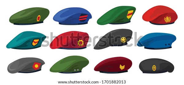 Military beret isolated cartoon set icon. Vector\
illustration army cap on white background.Cartoon set icon military\
beret .