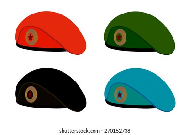 Military berets in the vector on a white background.Military berets of different types of troops.