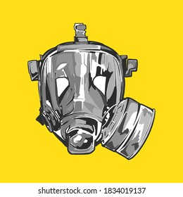 Military black gas mask respirator. Vector illustration. Rubber army symbol of defense and protect. Vector illustration of gas mask. Respirator icon. Virus