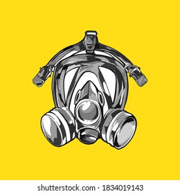 Military black gas mask respirator. Vector illustration. Rubber army symbol of defense and protect. Vector illustration of gas mask. Respirator icon. Virus