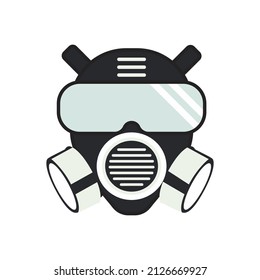 Military black gasmask respirator. Vector illustration. Rubber army symbol of defense and protect. Isolated on white background.