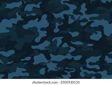 military blue camouflage background, dark seamless pattern, modern texture for clothing print, paper, fabric