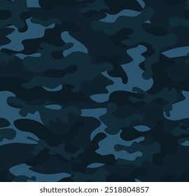 
Military blue camouflage pattern, dark vector background, army texture
