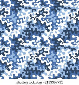 Military blue camouflage, seamless texture. Camo pattern for sporty clothing, fabric print. Repeats vector background.