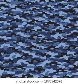 military blue camouflage. vector seamless print. army camouflage for clothing or printing