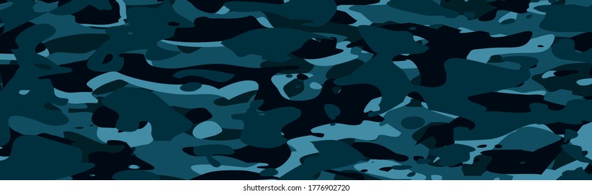 Military blue panoramic khaki geometric seamless pattern - Vector