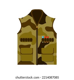 Military body armor hunter vest camo green flat. Uniform cape protects body pockets ammo compartment sleeveless military soldier uniform sniper invisible hides bulletproof icon gunsmith army magazine