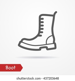 Military boot in line style. Typical simplistic army boot. Heavy boot isolated icon with shadow. Military boot vector stock image.