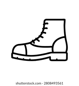 Military Boots Icon with Army Combat Footwear, Tactical Gear and Defense Equipment Outline Vector
