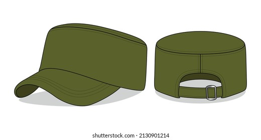 Military Cadet Cap with an Adjustable Metal Buckle Strap Back on White Background, Vector File.