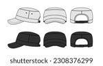 Military cadet cap ( work cap ) vector template illustration set