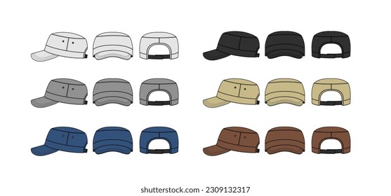 Military cadet cap ( work cap ) vector template illustration set