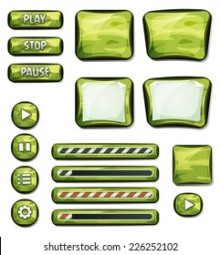 Military Camo Elements For Ui Game/ Illustration of a set of various cartoon design ui military and camo glossy elements with banners, signs, buttons, load bar and app icon background for tablet pc