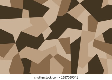 Military camo seamless pattern. Geometric camouflage backdrop in sand and desert brown color. Stock vector background.