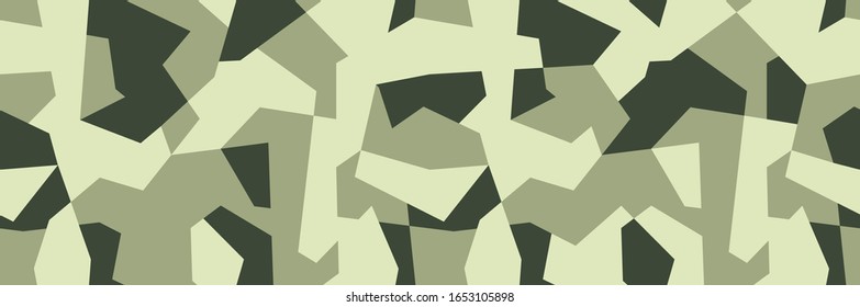Military camo seamless pattern. Geometric camouflage backdrop in light green color. Stock vector background.