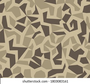 Military camo seamless pattern. Geometric camouflage backdrop in sand and desert brown color. Stock vector background.