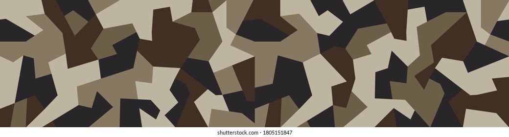 Military Camo Seamless Pattern. Geometric Camouflage Backdrop In Sand And Desert Brown Color. Stock Vector Background.