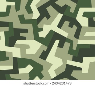 Military camo seamless pattern. Geometric camouflage backdrop in light green color. Stock vector background