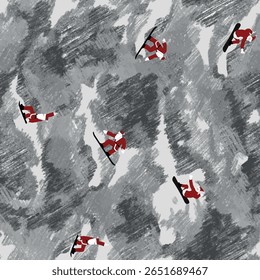 Military camo seamless pattern in red, black and white. Vector grey background for your design