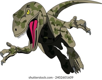 Military Camo Velociraptor Vector Drawing