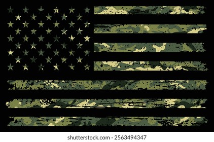 Military Camouflage. American Flag With Desert Camouflage