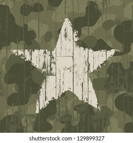 Military camouflage background with star. Vector, EPS10.