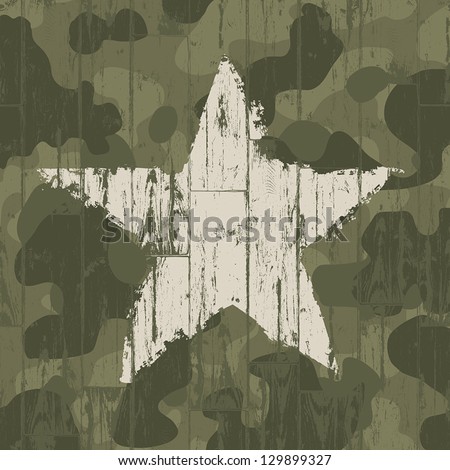 Military camouflage background with star. Vector, EPS10.