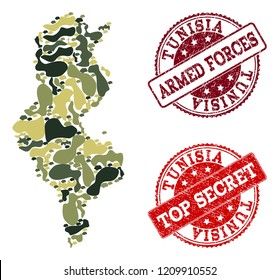 Military Camouflage Collage Map Tunisia Red Stock Vector (Royalty Free ...