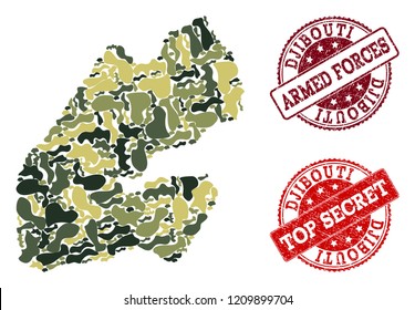 Military Camouflage Composition Map Djibouti Red Stock Vector (Royalty ...