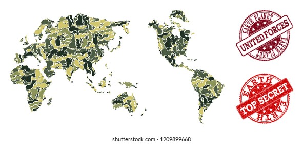 Military Camouflage Composition Map Earth Red Stock Vector (Royalty ...