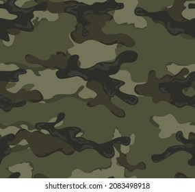 Military camouflage, forest texture, army geometric seamless pattern for printing clothes, paper, fabric. Disguise. Ornament