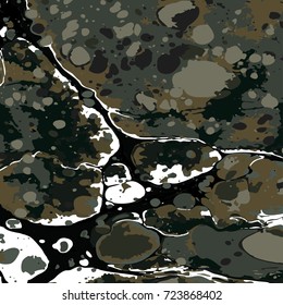 Military camouflage liquid ebru background.