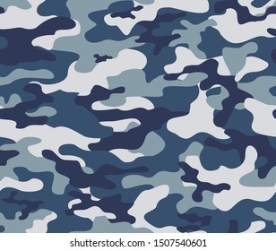 
military camouflage pattern blue seamless. Fashionable camouflage, reprint on clothes, fabric. Vector. modern.