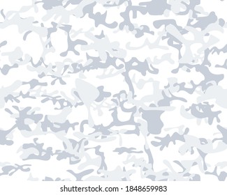 Military Camouflage Pattern. White Camo Print. Army White Canvas. Vector Gray Texture. Snow Hunter Camo. Abstract Vector Camouflage. Winter Dirty Camouflage Seamless Print. Fabric Woodland Background