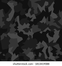 Military camouflage, repeats seamless texture. Camo geometric pattern for Army Clothing. Black  color, fabric hunting. Vector illustration.