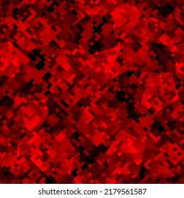Patrón ininterrumpido de camuflaje militar. Estilo de píxel digital ruby rojo agresivo. Resumen de la textura de adorno de escarlata industrial. Fondo de la ilustración del vector