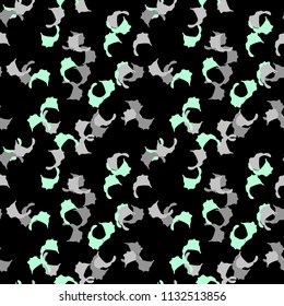 Military camouflage seamless pattern in black, mint green and gray colors. Seamless repeat urban UFO camouflage pattern, usable as bright print, backdrop, background etc.