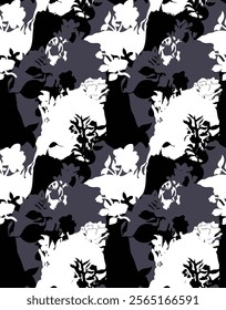 Military camouflage seamless pattern black, beige and white colors. Seamless repeat urban UFO camouflage pattern, usable as bright print, backdrop, background etc. all over design.